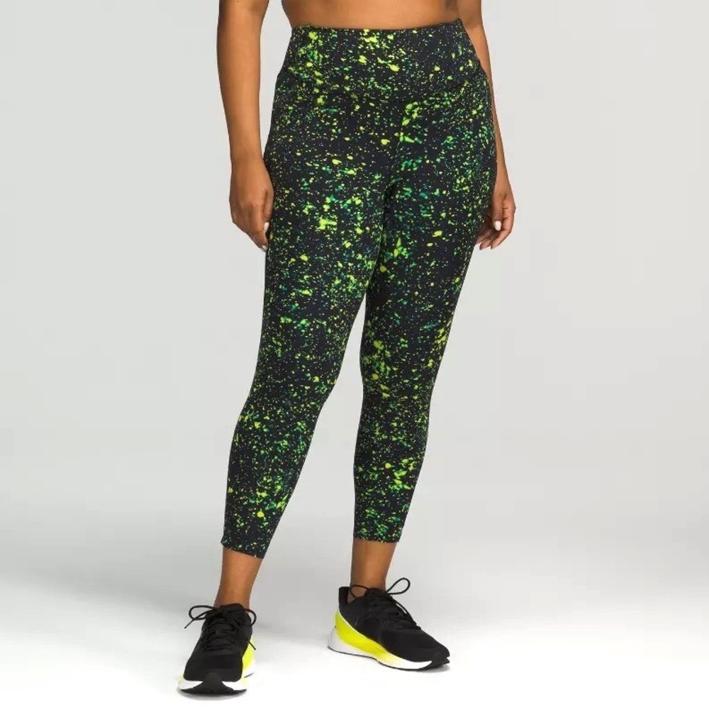 Lululemon Base Pace High Rise Tight 25 Splatter Print Athletic Leggings Black 14